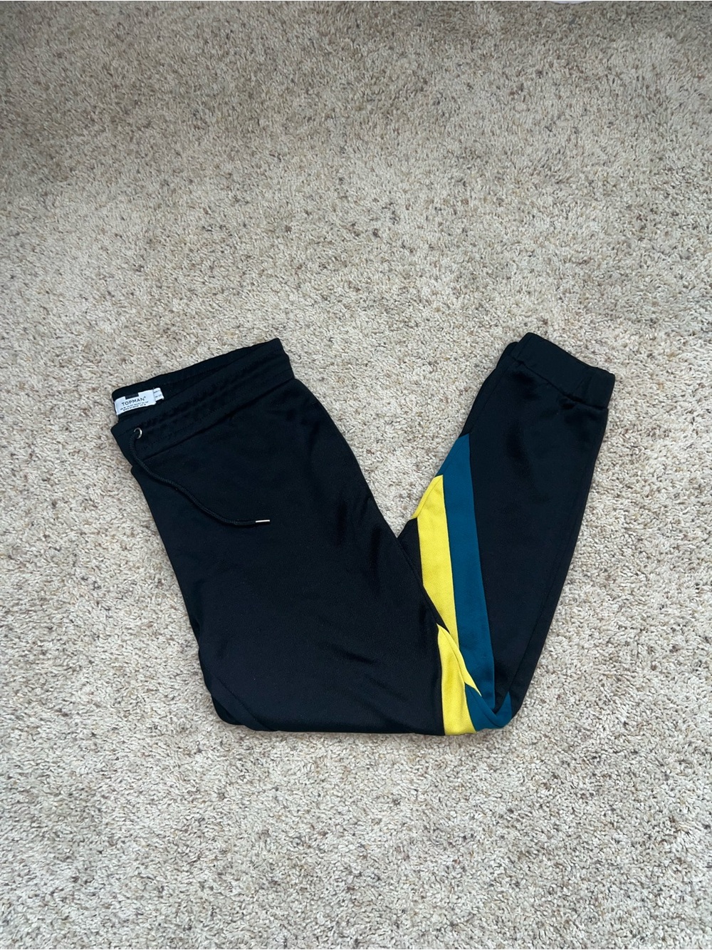 Topman Black Sweatpants with Yellow & Teal Side Stripes